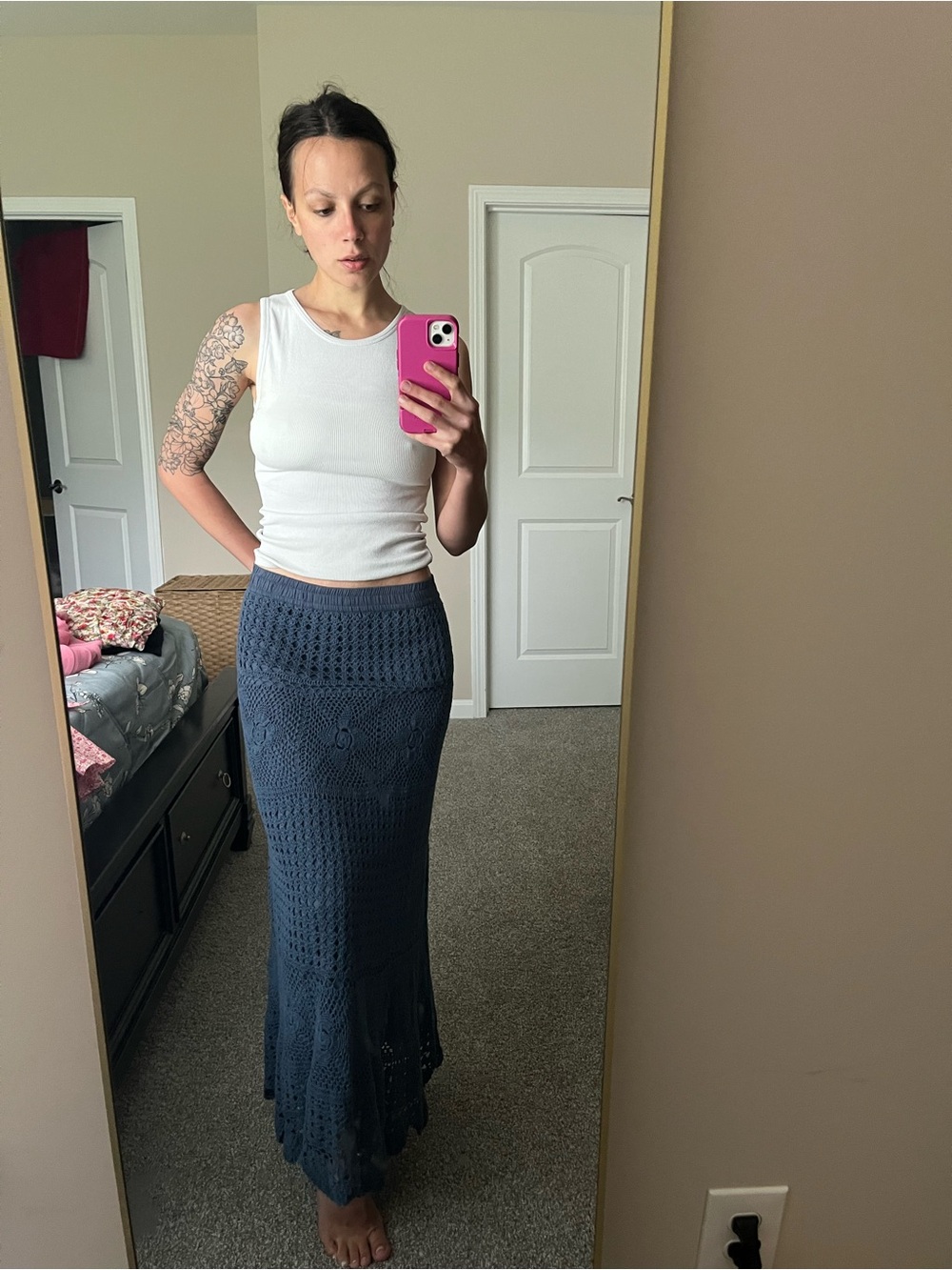 VTG North Style 100% Cotton Lined Knit Maxi Skirt